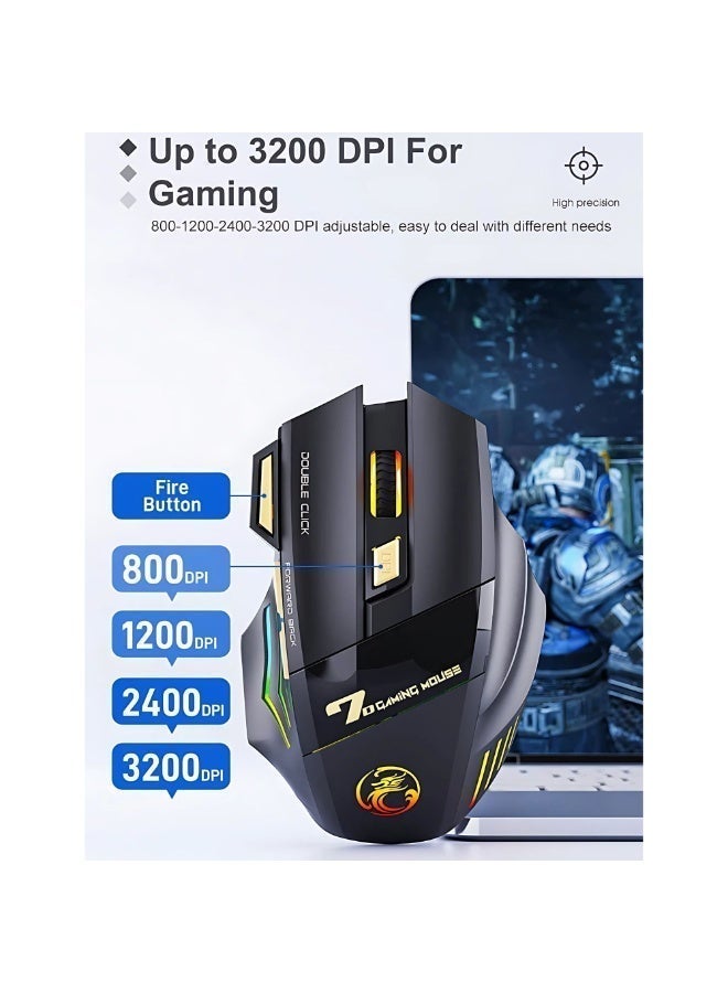 Accessomart Rechargeable Wireless Gaming Mouse - Silent Click, Colorful RGB Light, Dual Mode (Bluetooth 5.1 + USB 2.4G), 25Hrs Battery, Ergonomic Design, Adjustable DPI (3200), for PC, Laptop, Mac, iOS & Android - Image 3