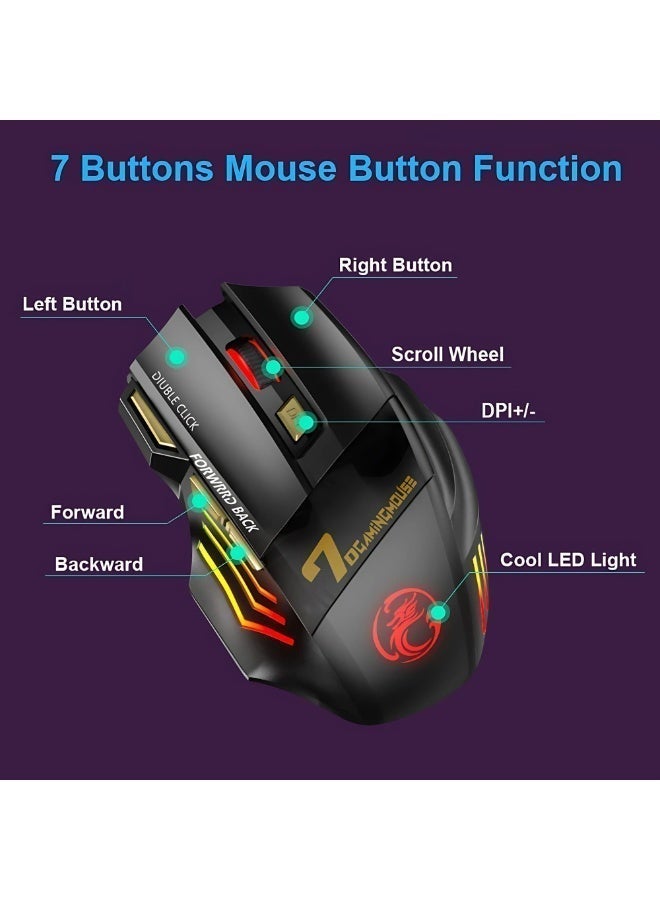 Accessomart Rechargeable Wireless Gaming Mouse - Silent Click, Colorful RGB Light, Dual Mode (Bluetooth 5.1 + USB 2.4G), 25Hrs Battery, Ergonomic Design, Adjustable DPI (3200), for PC, Laptop, Mac, iOS & Android - Image 4