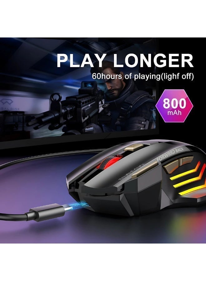 Accessomart Rechargeable Wireless Gaming Mouse - Silent Click, Colorful RGB Light, Dual Mode (Bluetooth 5.1 + USB 2.4G), 25Hrs Battery, Ergonomic Design, Adjustable DPI (3200), for PC, Laptop, Mac, iOS & Android - Image 5