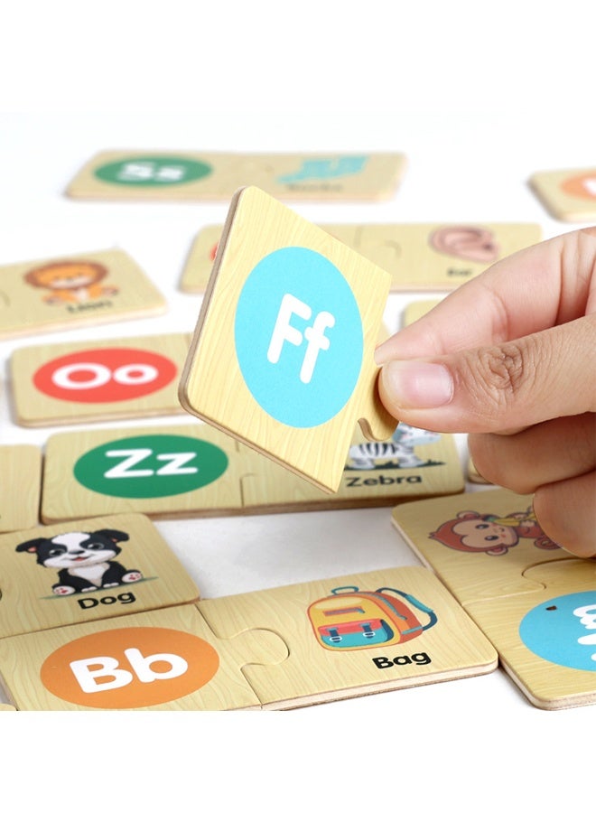 هالامودو 52 جهاز كمبيوتر شخصي التعلم اللغز الأبجدي مطابقة لعبة الألغاز الخشبية ألغاز ABC الخشبية، الألغاز الأبجدي الخشبية للأطفال الأعمار 4 + لعبة مونتيسوري التعليمية - Image 4