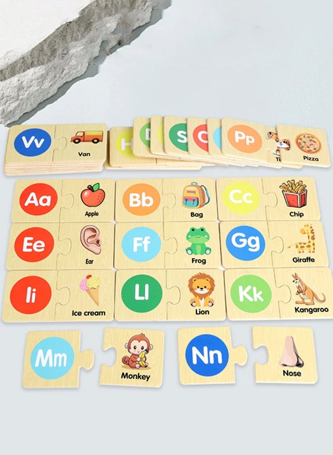 هالامودو 52 جهاز كمبيوتر شخصي التعلم اللغز الأبجدي مطابقة لعبة الألغاز الخشبية ألغاز ABC الخشبية، الألغاز الأبجدي الخشبية للأطفال الأعمار 4 + لعبة مونتيسوري التعليمية - Image 2