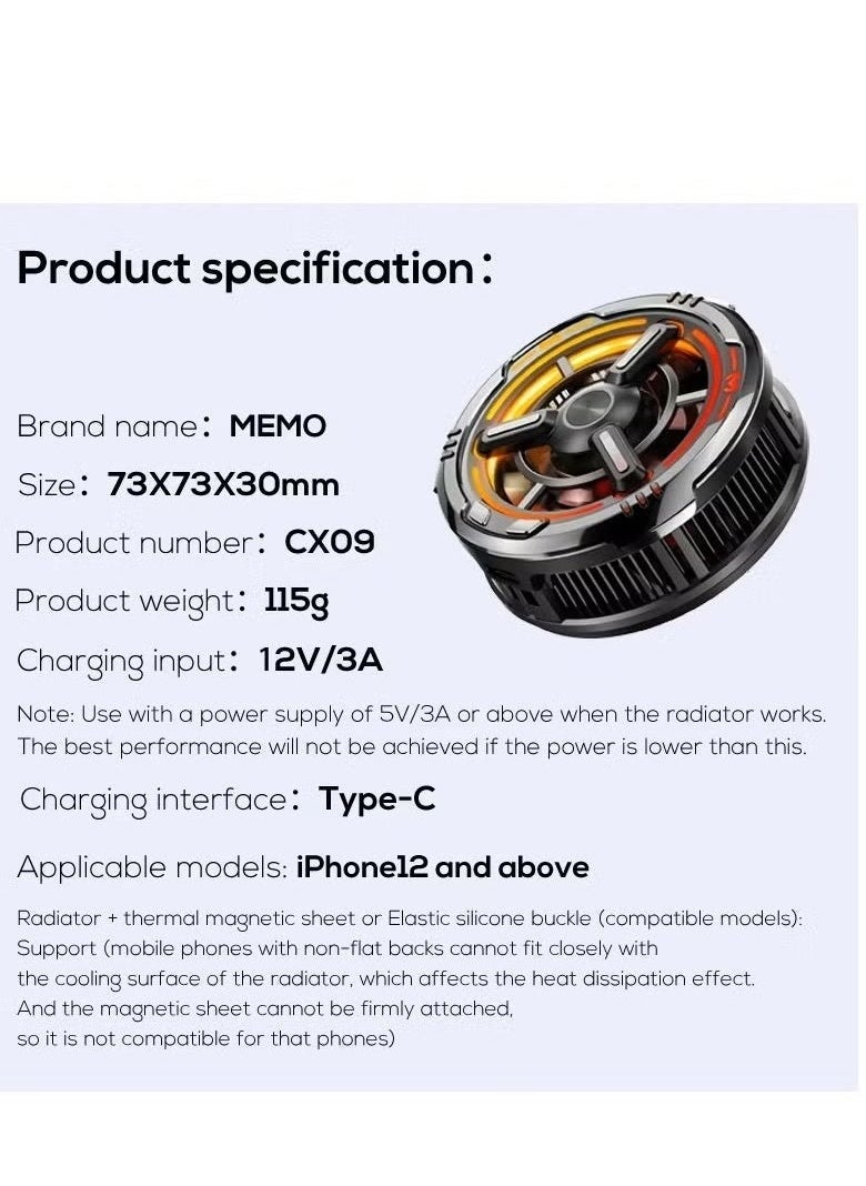 ميمو CX09 Magnetic Mobile Phone Cooling Fan with High-Efficiency Radiator – Fast Heat Dissipation Cooler for Smartphones – Ultra-Quiet Magnetic Attachment Fan for Gaming Phones and Extended Mobile Use – Portable and Energy-Saving Design - Image 2