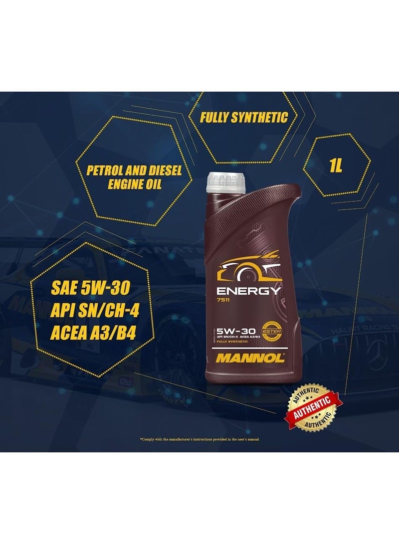 MANNOL 7511 Energy 5W-30 // API SN/CH-4 // ACEA A3/B4 Engine Oil for Modern Petrol and Diesel Engines  (1L) - Image 2