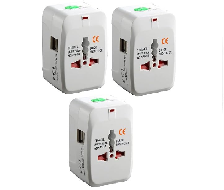 Universal Travel Plug Adapter All in One Portable Travel Adapter Wall AC Power Plug Adapter Wall Charger with Dual USB Charging Ports for Cell Phone Mobile Laptop Pack of 3  - Image 1