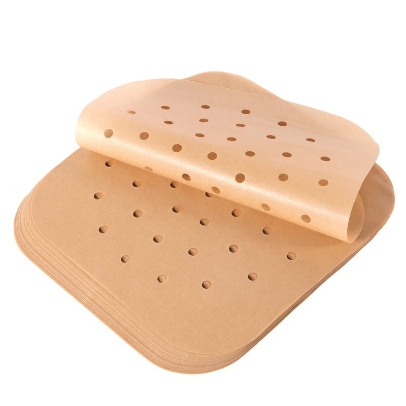 Scove SCOVE 100pcs Air Fryer Parchment Paper 85 inch Disposable Air Fryer Liners Square For Steaming Basket Oven Cooking and Baking Brown 