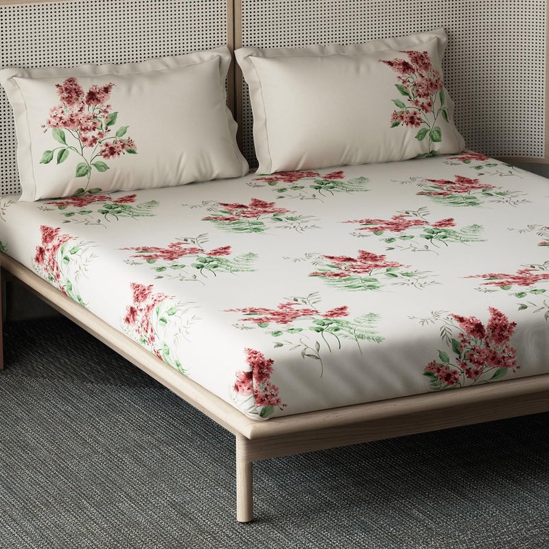 DDECOR Live beautiful Ddecor Memento Collection Bedsheet Set - 100% Cotton Bedsheet for Double Bed, Classical 145 TC Double Bedsheet with 2 Pillow Covers - Red  - Image 2