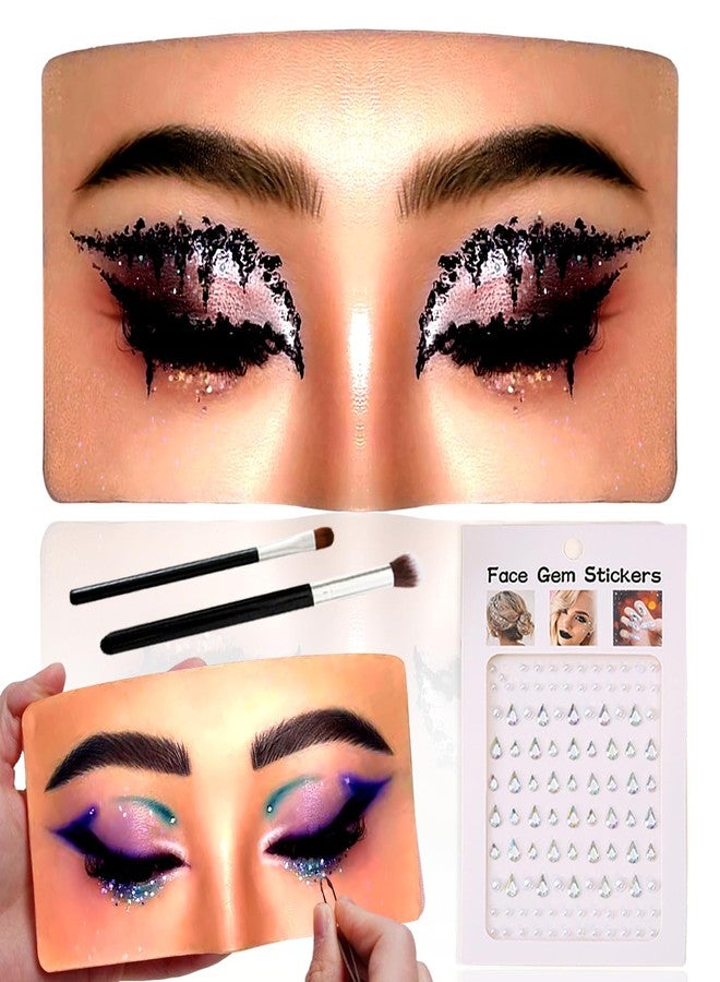 Penugo Silicone Mannequin Face for Makeup Practice Board with Makeup Brushes, Rhinestones Sticker (Wheat Colored) - Image 1