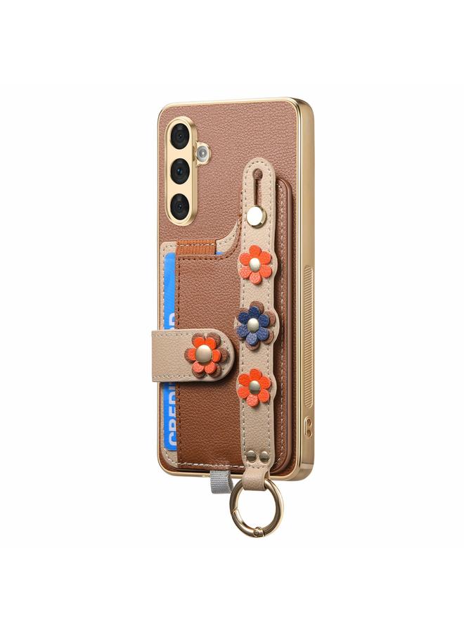 اس-توب جراب لهاتف Samsung Galaxy A54 5G مع سوار معصم وبطاقة وحقيبة هاتف بتصميم زهور مجسمة - Image 2