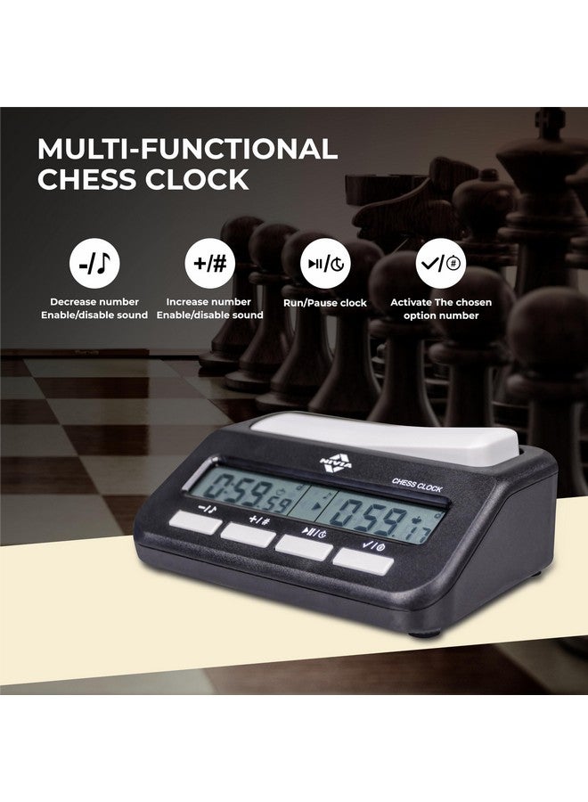 Nivia Chess Clock for Professional Board Games, Large Display, Digital Clocks, Chess Clocks, Game Timer, Chess Clock, and Board, Count Up/Countdown, Material-Solid Plastic Digital Clock (Black) - Image 2