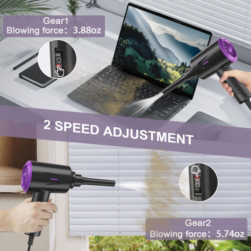 Meudeen Air Duster - Compressed Air - 5.74 oz High Power Cleaning for Computer - PC - 2 Gear Air Blower (Black Purple) - Image 3