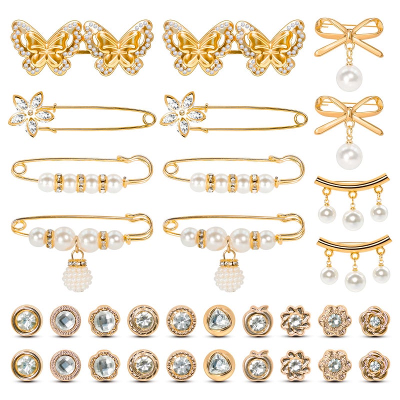 Philbinden 32Pcs Pant Waist Tightener,Adjustable Detachable Decorative Waist Buckles, Jeans Buttons for Crystal Pants - Image 1