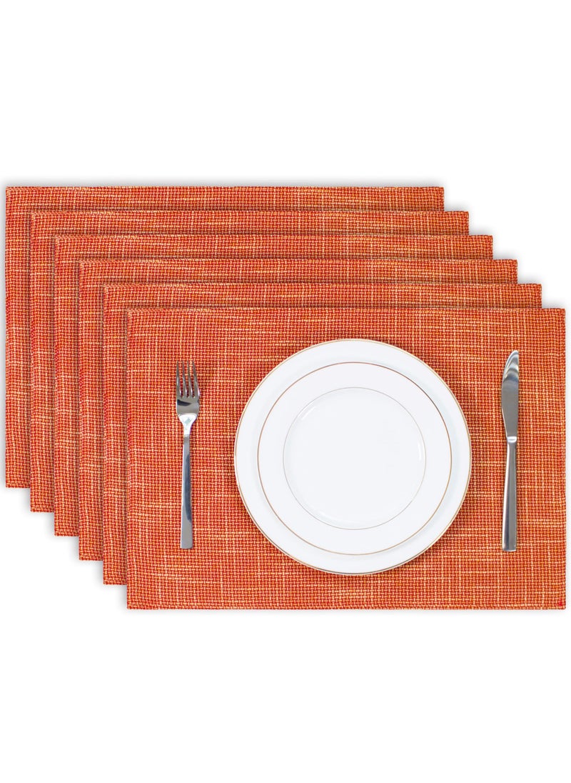 K KEVIN TEXTILE Kevin Textile Burlap Linen Placemats Set of 6 Heat Resistant Dining Table Place Mats Washable Kitchen Table Mats for Dinning Party Holiday Indoor Outdoor 13 x19 inches Orange 