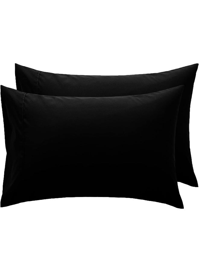 DAN RIVER Dan River 100% Organic Cotton Jersey Queen Pillowcases Set of 2, 145 GSM Pillow Cases Standard Size, Crisp, Breathable Jersey Cooling Pillow Cases, 20" x 30", Black  - Image 1
