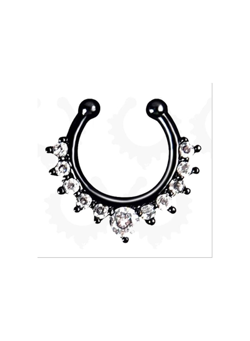 GGOOT Girl Black White Zircon Nose Ring Nose Stud Stainless Steel Nose Piercing Ring Hoop for Women Jewelry Lady Birthday Gift Stylish and Popular 