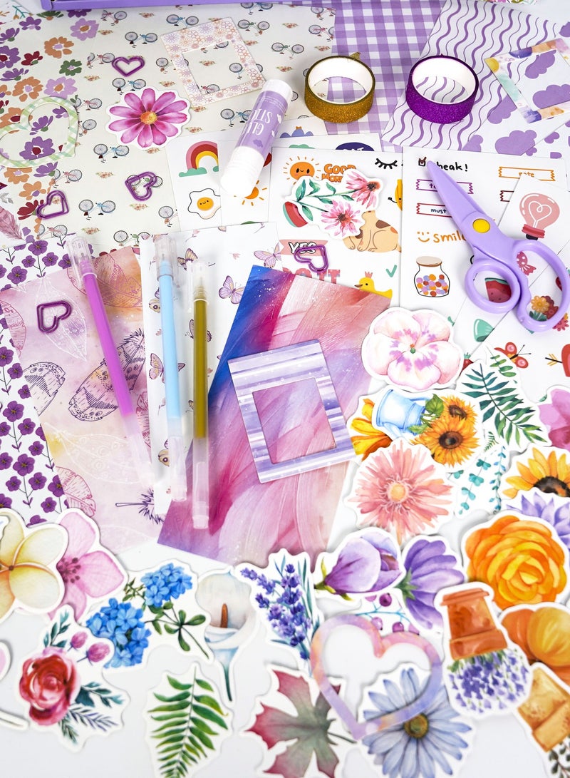 180 pieces of flower gift box stickers, high-value DIY material scrapbook notebook set, the set includes: 1 notebook (A6 size), 16x21cm*6 sheets of scrapbook, 15x15cm *4 sheets of scrapbook, 16.5x8cm*4 sheets of scrapbook, 6 stickers (about 90 patterns), 60 flower stickers, 8 opposite-sex photo frames, 6 heart-shaped paper clips, 1 glue stick, 2 flash tapes, 3 colored pens, 1 pair of scissors, 2 magnetic bookmarks - Image 2