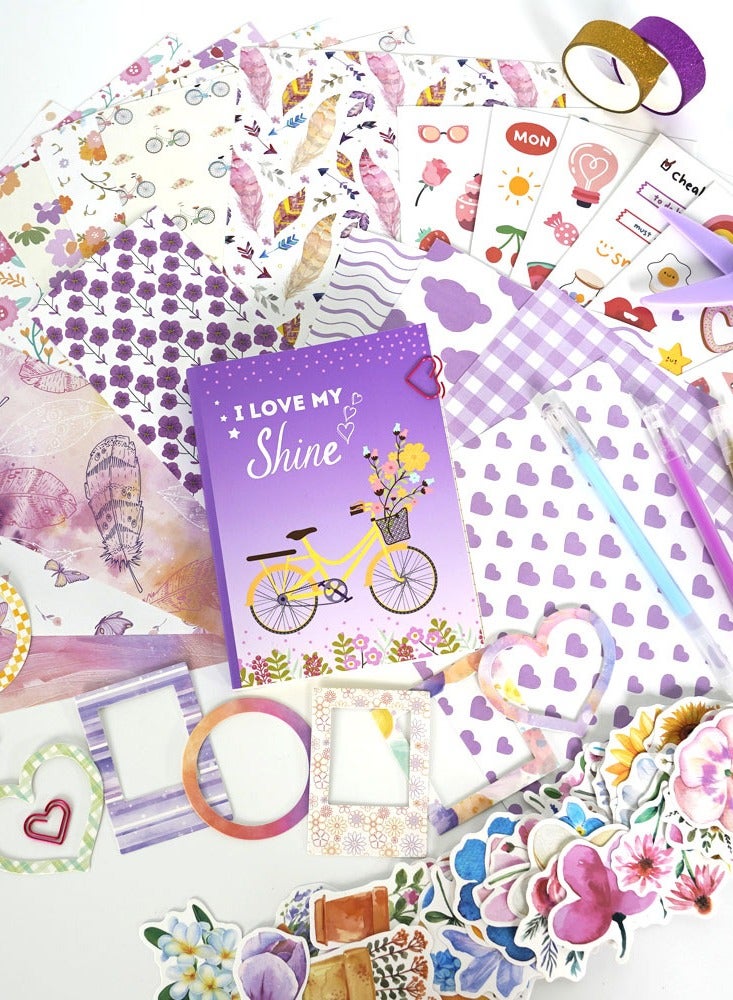 180 pieces of flower gift box stickers, high-value DIY material scrapbook notebook set, the set includes: 1 notebook (A6 size), 16x21cm*6 sheets of scrapbook, 15x15cm *4 sheets of scrapbook, 16.5x8cm*4 sheets of scrapbook, 6 stickers (about 90 patterns), 60 flower stickers, 8 opposite-sex photo frames, 6 heart-shaped paper clips, 1 glue stick, 2 flash tapes, 3 colored pens, 1 pair of scissors, 2 magnetic bookmarks - Image 3