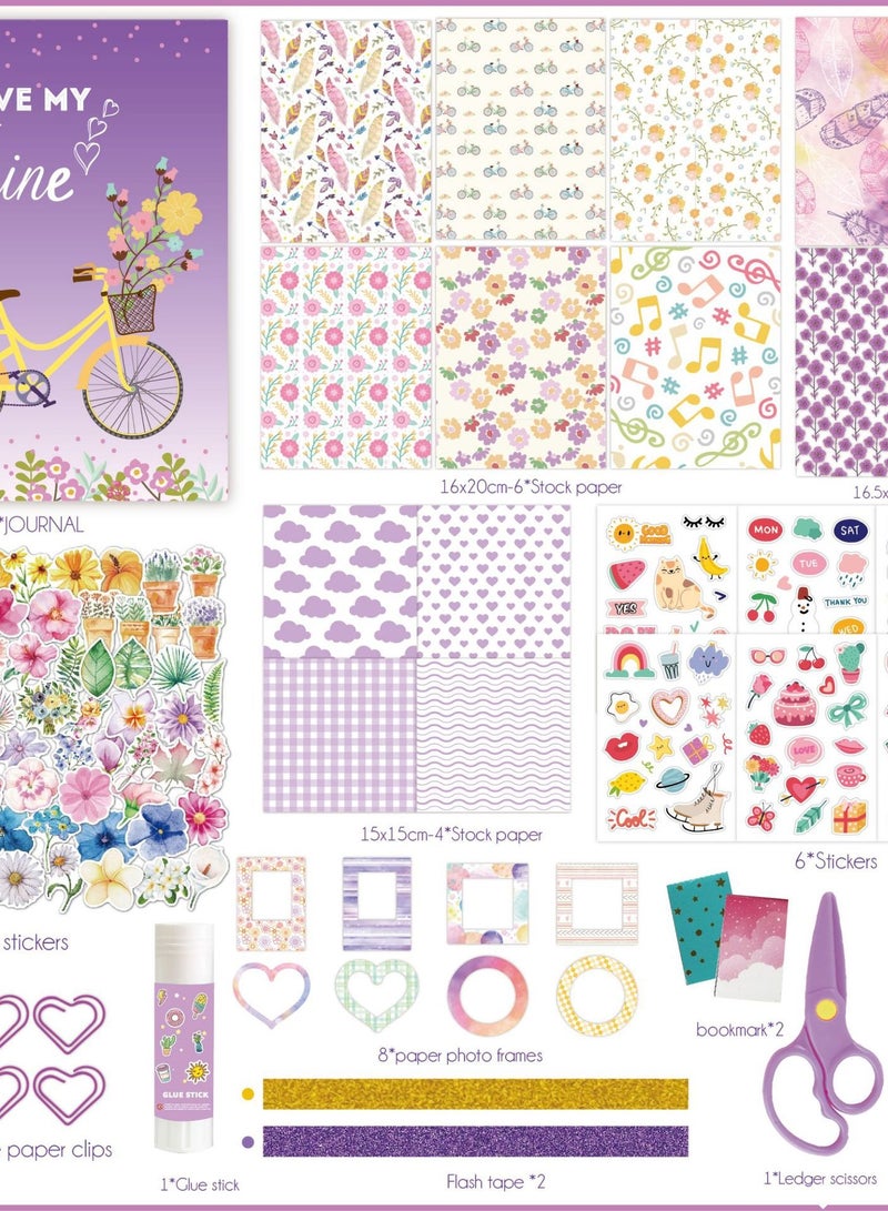 180 pieces of flower gift box stickers, high-value DIY material scrapbook notebook set, the set includes: 1 notebook (A6 size), 16x21cm*6 sheets of scrapbook, 15x15cm *4 sheets of scrapbook, 16.5x8cm*4 sheets of scrapbook, 6 stickers (about 90 patterns), 60 flower stickers, 8 opposite-sex photo frames, 6 heart-shaped paper clips, 1 glue stick, 2 flash tapes, 3 colored pens, 1 pair of scissors, 2 magnetic bookmarks - Image 5