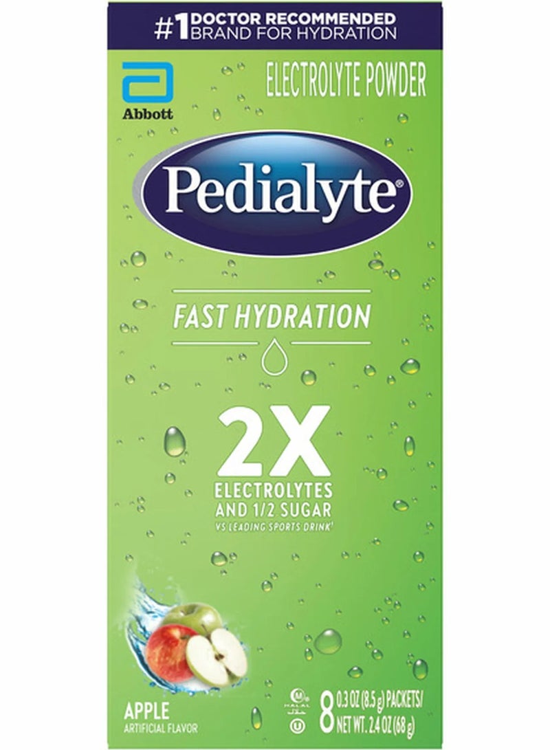 Pedilayte Pedialyte Fast Hydration Electrolyte Powder Packets, Apple, Hydration Drink, 8 Single-Serving Powder Packets - Image 1