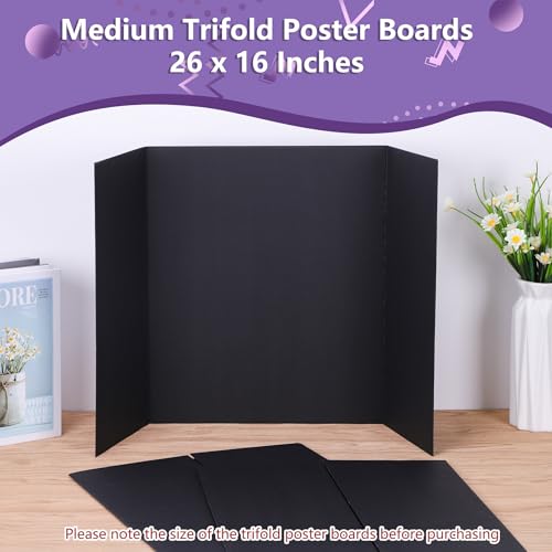 AKONEGE 3 Pack Medium Trifold Poster Board 26" x 16" Tri Fold Poster Boards Black Corrugated Cardboard Project Boards for Presentations, School Projects, Science Fair, Exhibition Event Display - Image 4