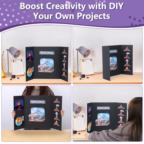 AKONEGE 3 Pack Medium Trifold Poster Board 26" x 16" Tri Fold Poster Boards Black Corrugated Cardboard Project Boards for Presentations, School Projects, Science Fair, Exhibition Event Display - Image 5