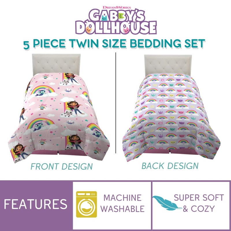 Franco Gabby's Dollhouse Kids Twin Size Bedding, 5 Piece Super Soft Cozy Reversible Comforter and Sheet Set with Sham, (Officially Licensed Product) by Franco - Image 2