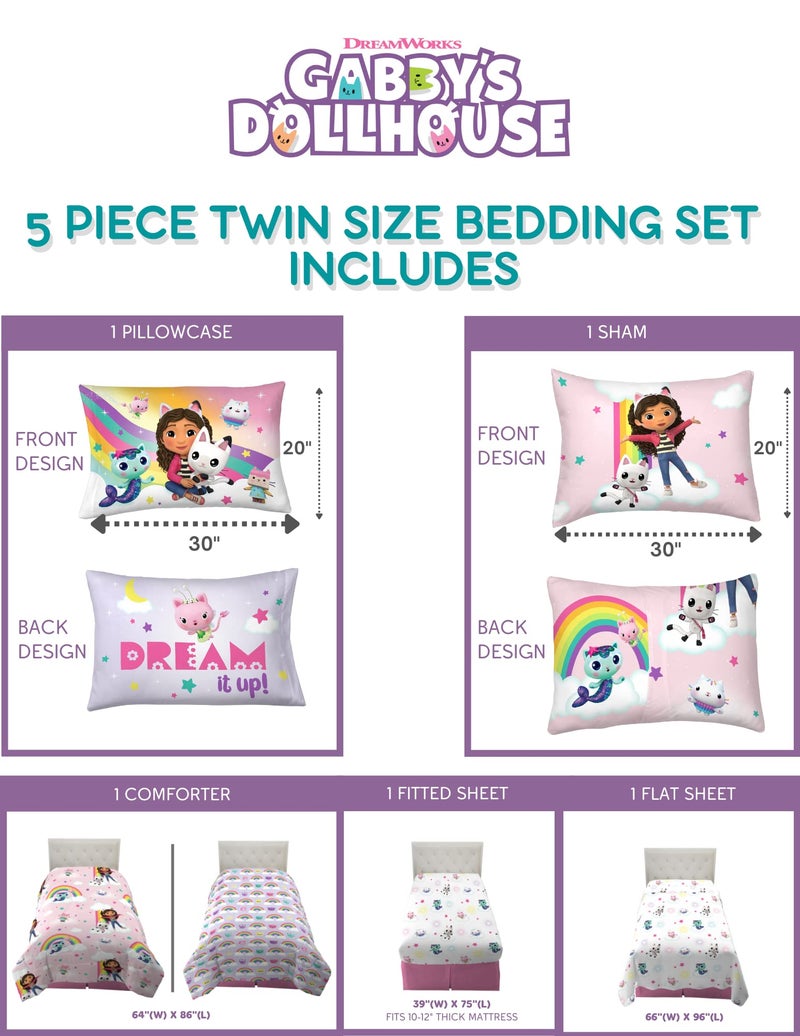 Franco Gabby's Dollhouse Kids Twin Size Bedding, 5 Piece Super Soft Cozy Reversible Comforter and Sheet Set with Sham, (Officially Licensed Product) by Franco - Image 3