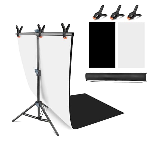 JEBUTU Product Photography Photo Backdrops Stand Kit Photo Background 268x50in White Black Backdrop Background with 26x29in Small TShape Backdrop Stand Tabletop Photo Shoot for Jewelry Cosmetics - Image 1