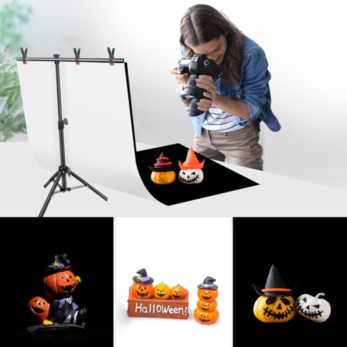 JEBUTU Product Photography Photo Backdrops Stand Kit Photo Background 268x50in White Black Backdrop Background with 26x29in Small TShape Backdrop Stand Tabletop Photo Shoot for Jewelry Cosmetics - Image 3