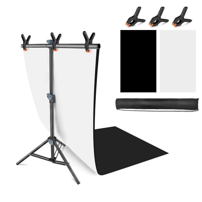 JEBUTU Product Photography Photo Backdrops Stand Kit Photo Background 268x50in White Black Backdrop Background with 26x29in Small TShape Backdrop Stand Tabletop Photo Shoot for Jewelry Cosmetics - Image 2