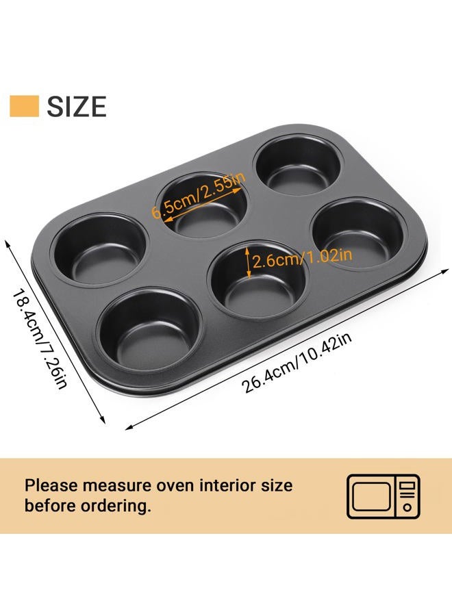 Beasea Muffin Pan 6 Cup, Set of 2 Non Stick Muffin Baking Pan, Carbon Steel Muffin Pan Bakeware Set Cupcake Baking Pan for Oven Baking - Image 2