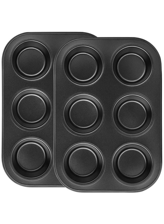 Beasea Muffin Pan 6 Cup, Set of 2 Non Stick Muffin Baking Pan, Carbon Steel Muffin Pan Bakeware Set Cupcake Baking Pan for Oven Baking - Image 1