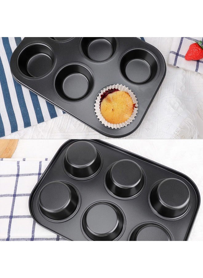 Beasea Muffin Pan 6 Cup, Set of 2 Non Stick Muffin Baking Pan, Carbon Steel Muffin Pan Bakeware Set Cupcake Baking Pan for Oven Baking - Image 5