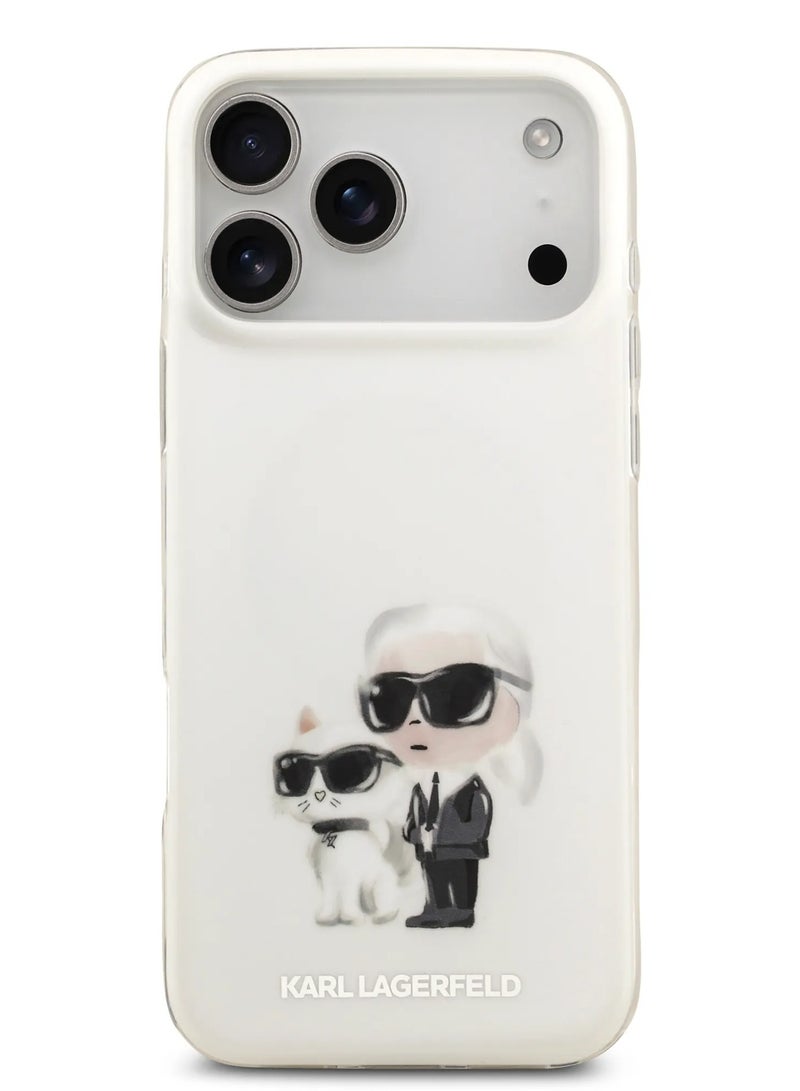 كارل لاغرفيلد جراب آيفون  برو ماكس ماج سيف  مع كارل وشوبيت بألوان مائية، سهل التركيب، حماية ضد السقوط، تصميم نحيف، خفيف الوزن، غطاء خلفي - أبيض - Image 1