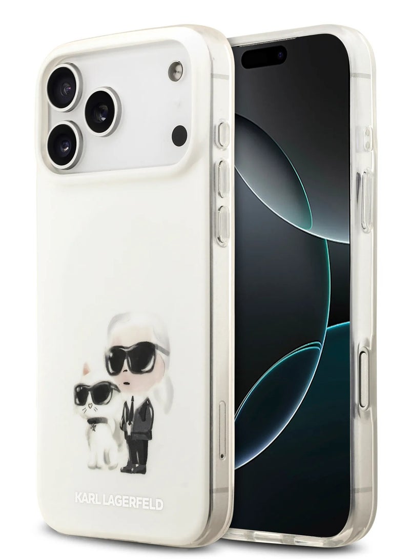 كارل لاغرفيلد جراب آيفون  برو ماكس ماج سيف  مع كارل وشوبيت بألوان مائية، سهل التركيب، حماية ضد السقوط، تصميم نحيف، خفيف الوزن، غطاء خلفي - أبيض - Image 2