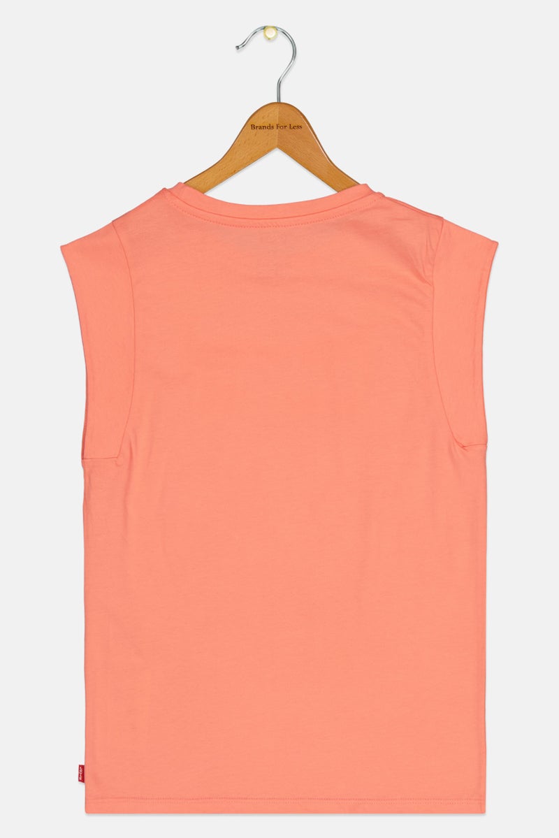 Levi's Kids Girl Cap Sleeve Brand Logo T-Shirt, Peach - Image 2