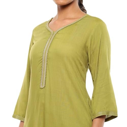 Biba Women's Green Rayon Straight Kurta_38 - Image 2