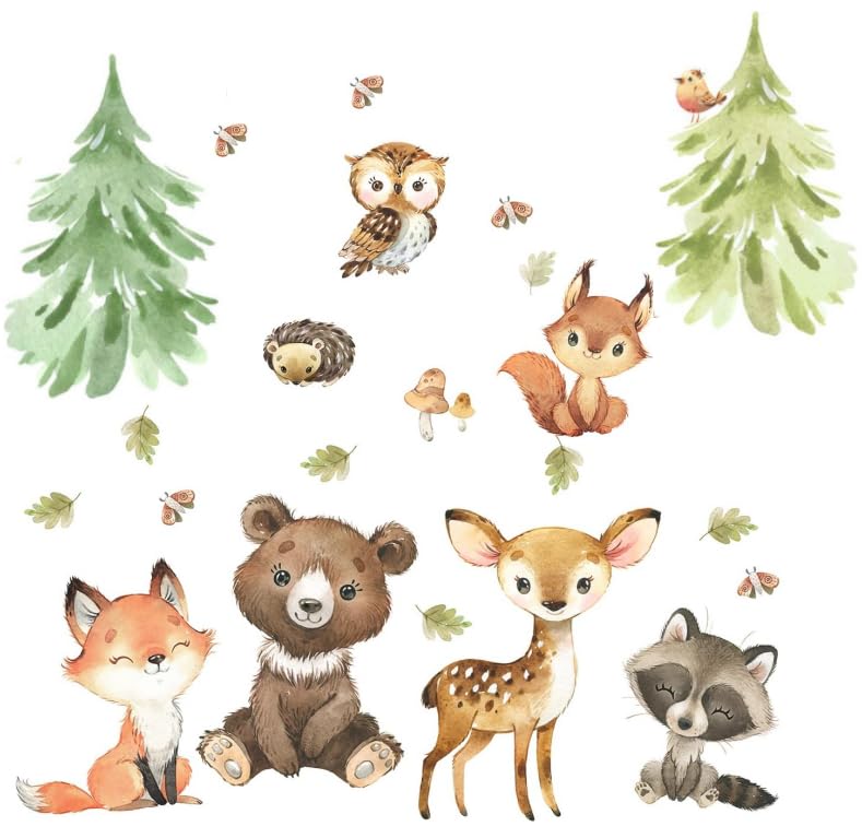 Woodland Wall Decals Stickers Peel and Stick for Baby Boys Girls Nursery Bedroom Netral DecorWoodland Animals Wall Decals Stickers Forest Animals Bear Fox Owl Raccoon Deer