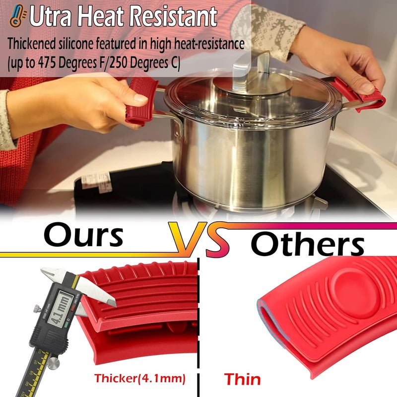 EVAHOM 8 Pack Cast Iron Pot Assist Handle Covers High Heat Resistance, Anti-slip Silicone Skillet Handle Cover Any Frying Cast Iron Skillet Metal Pan, Washable Reusable Rubber Pot Holder Sleeves Red - Image 3