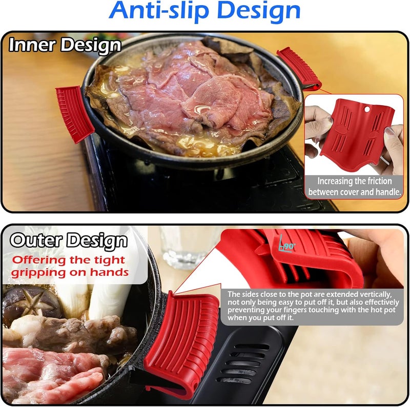 EVAHOM 8 Pack Cast Iron Pot Assist Handle Covers High Heat Resistance, Anti-slip Silicone Skillet Handle Cover Any Frying Cast Iron Skillet Metal Pan, Washable Reusable Rubber Pot Holder Sleeves Red - Image 4