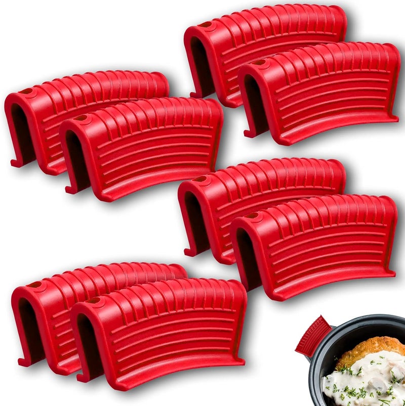 EVAHOM 8 Pack Cast Iron Pot Assist Handle Covers High Heat Resistance, Anti-slip Silicone Skillet Handle Cover Any Frying Cast Iron Skillet Metal Pan, Washable Reusable Rubber Pot Holder Sleeves Red - Image 1