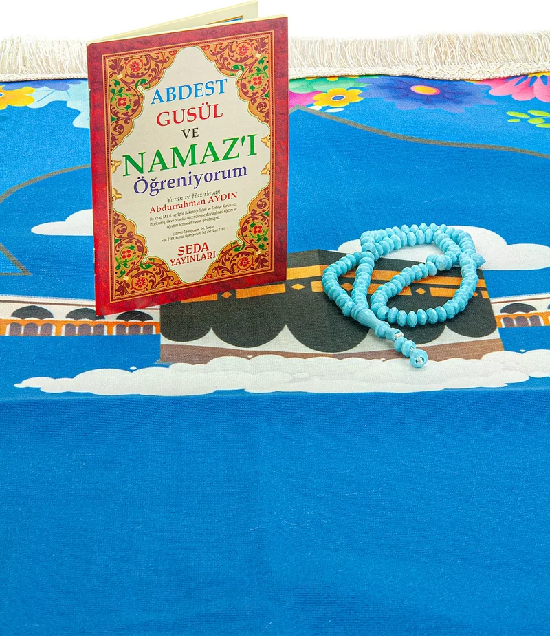 İhvan Online My Son's Prayer Set - Children's Prayer Rug Set - First Step to Prayer Set - Blue