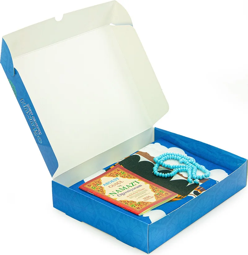 İhvan Online My Son's Prayer Set - Children's Prayer Rug Set - First Step to Prayer Set - Blue