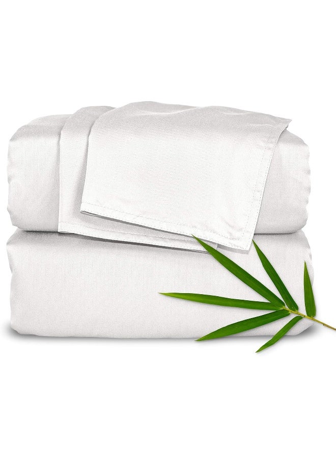 Pure Bamboo King Bed Sheet Set, Genuine 100% Organic Viscose Derived from Bamboo, Luxuriously Soft & Cooling, Double Stitching, Lifetime Quality Promise (King, White)  - Image 1