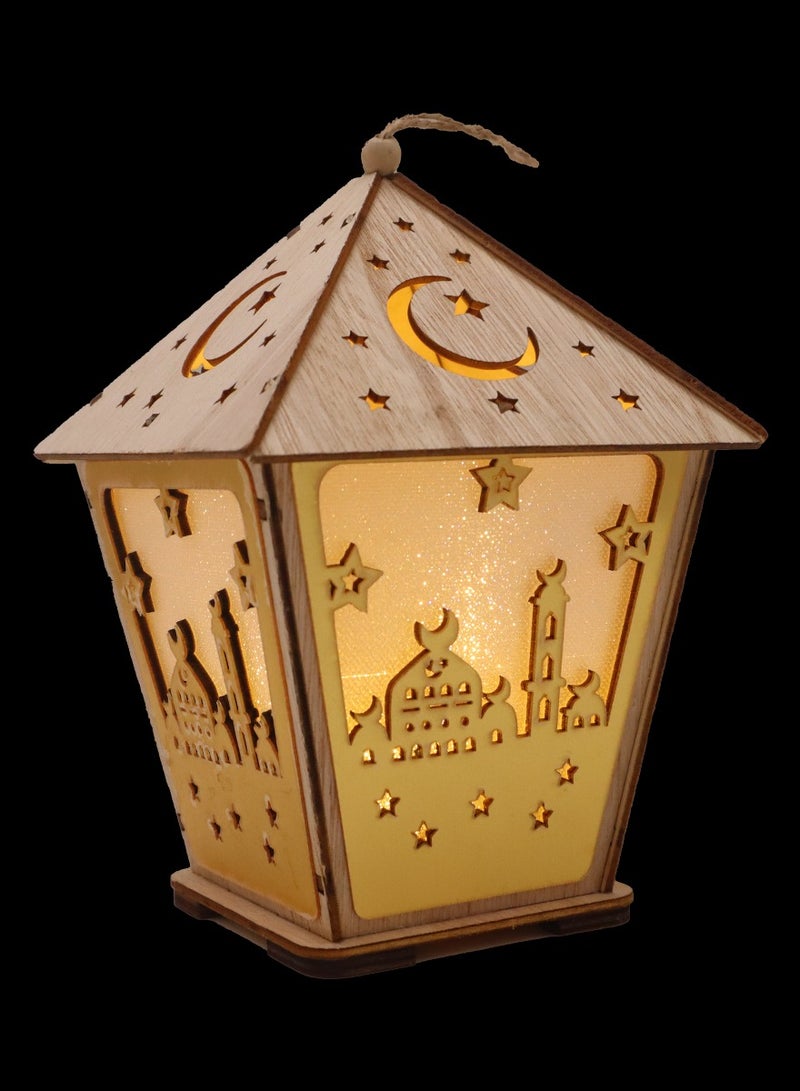 Yuwell 2 Pcs Wooden Ramadan Lantern Ramadan Mubarak Decoration Light Eid Decoration Lantern Lamp For Indoor And Outdoor Use Decoration Ramadan Light 18X13CM - Image 3