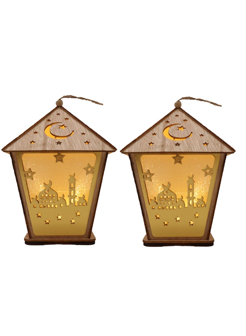 Yuwell 2 Pcs Wooden Ramadan Lantern Ramadan Mubarak Decoration Light Eid Decoration Lantern Lamp For Indoor And Outdoor Use Decoration Ramadan Light 18X13CM - Image 1