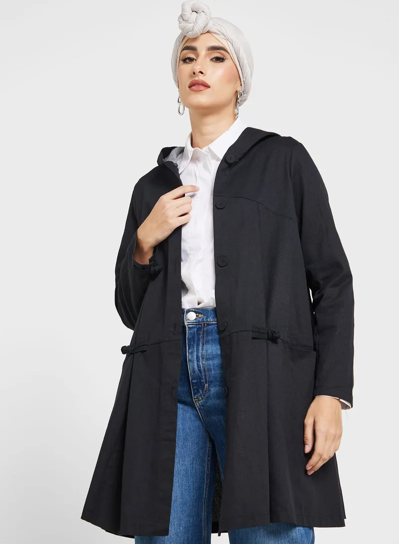Khizana Button Down Coat With Hood