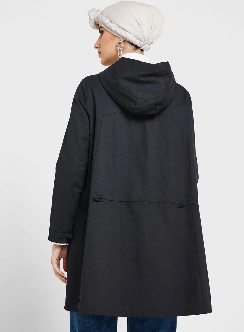 Khizana Button Down Coat With Hood