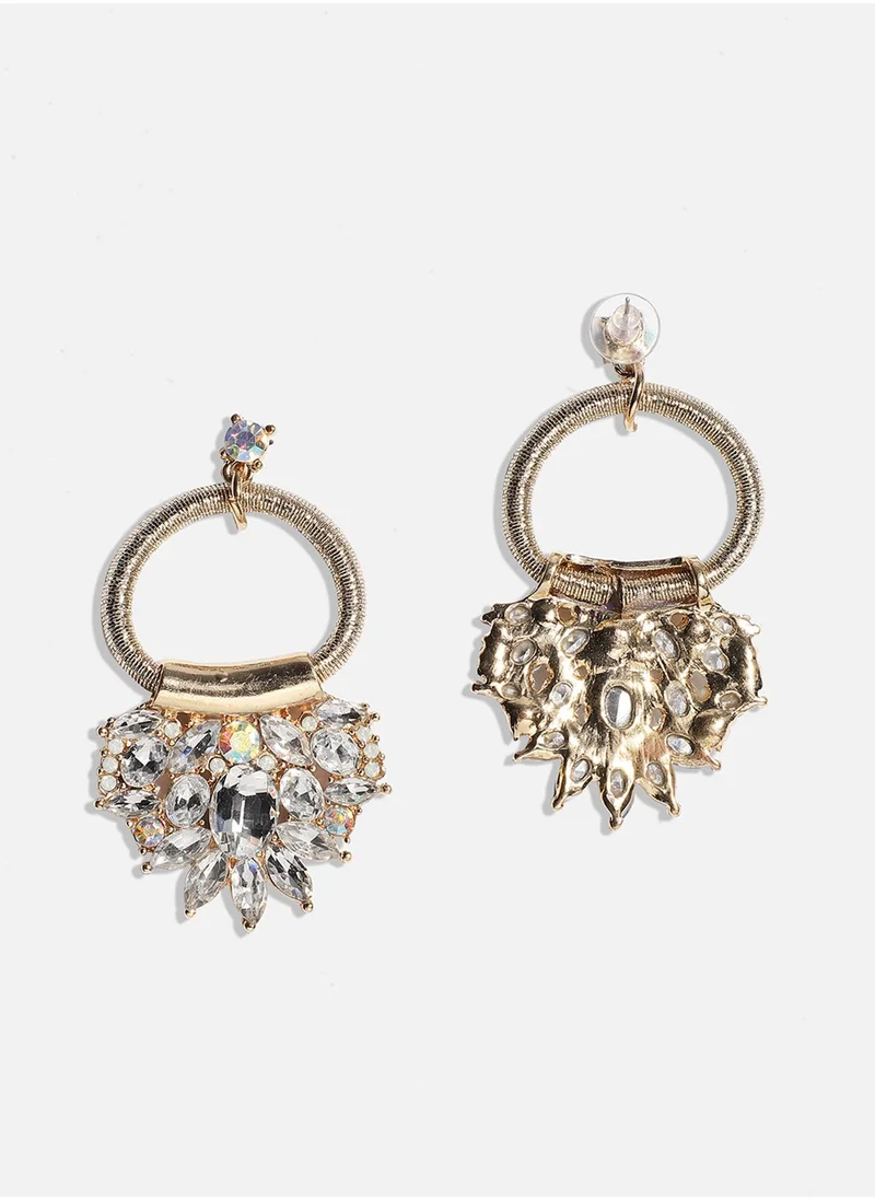 SOHI Hanging Cluster Drop Earrings - Gold-Coloured & Silver-Colour