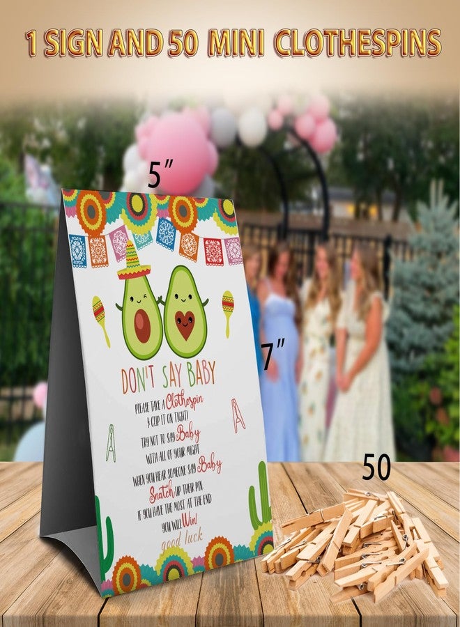Muruseni Don't Say Baby Clothespin Games Sign(1 Sign + 50 Mini Clothespins), Baby Shower Games, Avocado,Gender Neutral Baby Shower - Image 3