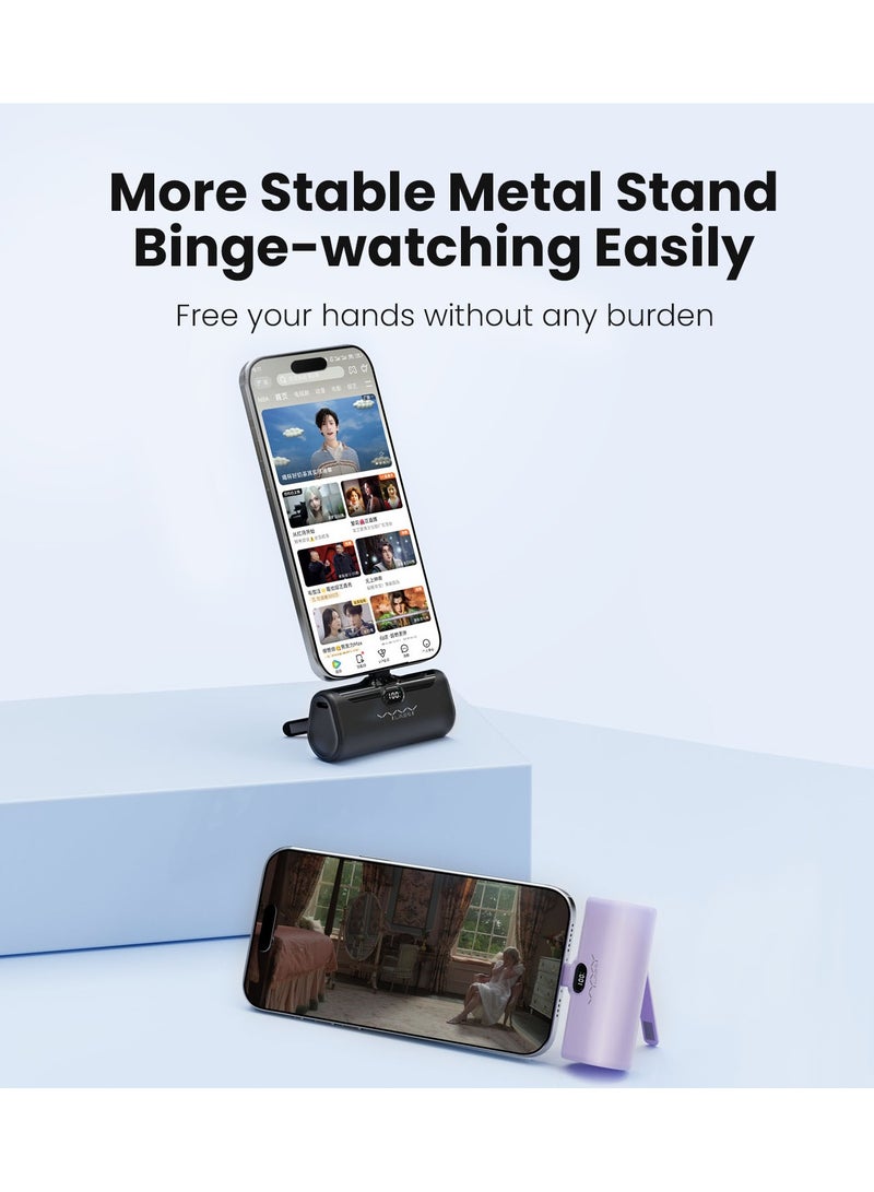 VYVYLABS بنك طاقة كبسولة Vyvylabs Q05 بسعة 5000 مللي أمبير من النوع C صغير الحجم وصغير الحجم مع شاشة LED رقمية (مع حامل وإضاءة LED) أسود - Image 5